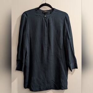 THEORY 100% Silk "Balkin" Dark Blue Collarless Buttoned Tunic, SZ M